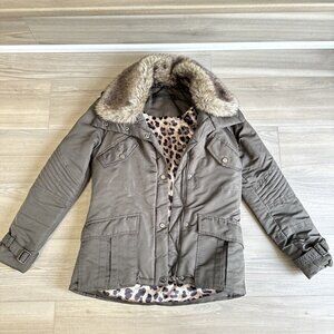 Steve‎ Madden puffer jacket Full Zip Faux Fur Trimmed Hood Size Small Women’s